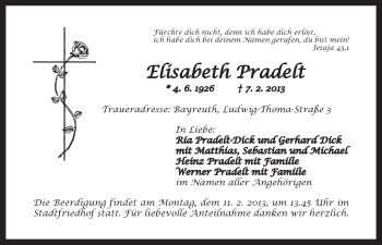 Anzeige von Elisabeth Pradelt von Nordbayerischer Kurier