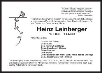 Anzeige von Heinz Leinberger von Nordbayerischer Kurier