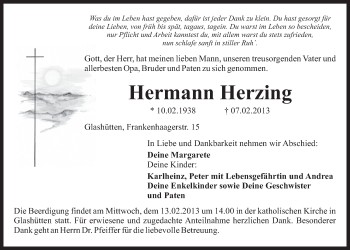 Anzeige von Hermann Herzing von Nordbayerischer Kurier