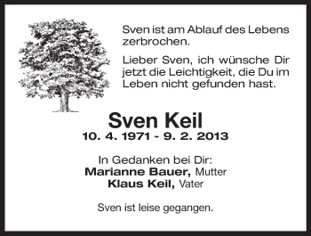 Anzeige von Sven Keil von Nordbayerischer Kurier