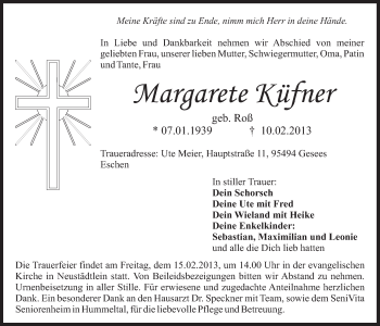 Anzeige von Margarete Küfner von Nordbayerischer Kurier