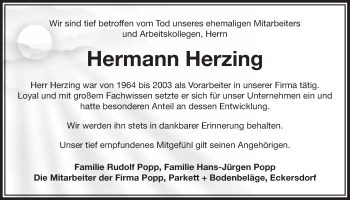 Anzeige von Hermann Herzing von Nordbayerischer Kurier