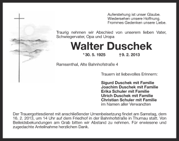 Anzeige von Walter Duschek von Nordbayerischer Kurier