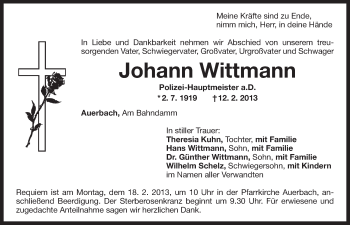 Anzeige von Johann Wittmann von Nordbayerischer Kurier