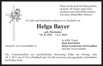 Anzeige von Helga Bayer von Nordbayerischer Kurier