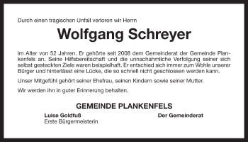 Anzeige von Wolfgang Schreyer von Nordbayerischer Kurier