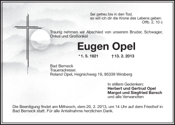 Anzeige von Eugen Opel von Nordbayerischer Kurier