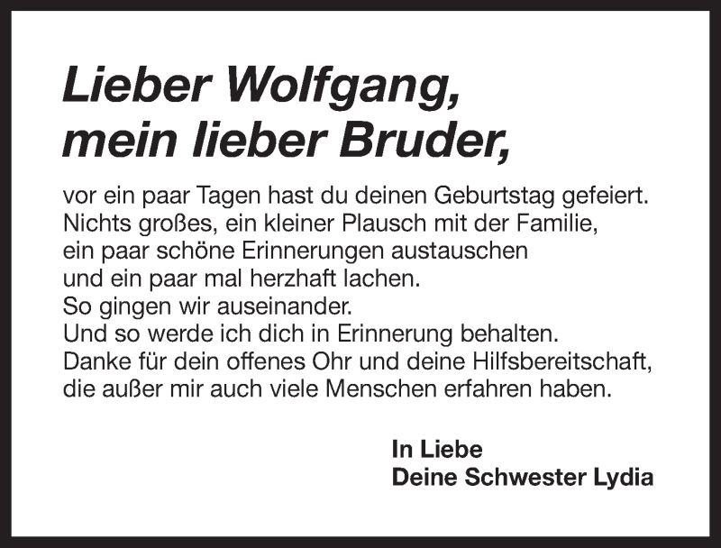  Traueranzeige für Wolfgang Schreyer vom 16.02.2013 aus Nordbayerischer Kurier