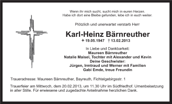 Anzeige von Karl-Heinz Bärnreuther von Nordbayerischer Kurier