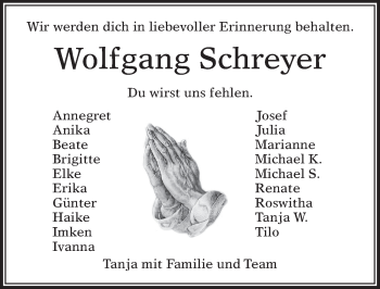 Anzeige von Wolfgang Schreyer von Nordbayerischer Kurier