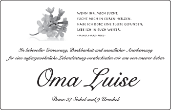 Anzeige von Luise Rieß von Nordbayerischer Kurier