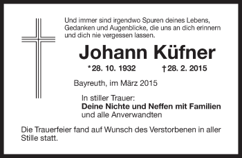 Anzeige von Johann Küfner von Nordbayerischer Kurier