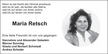 Anzeige von Maria Retsch von Nordbayerischer Kurier