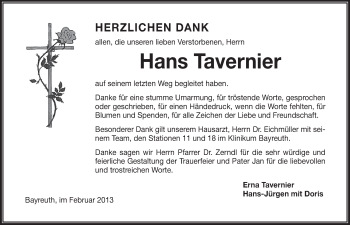 Anzeige von Hans Tavernier von Nordbayerischer Kurier