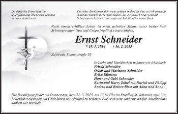 Anzeige von Ernst Schneider von Nordbayerischer Kurier