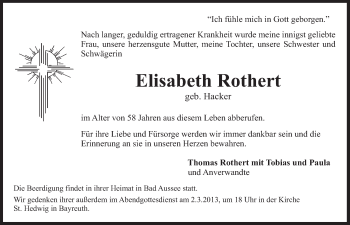 Anzeige von Rothert Elisabeth von Nordbayerischer Kurier