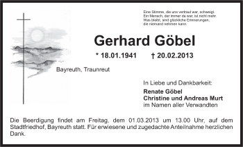 Anzeige von Gerhard Göbel von Nordbayerischer Kurier