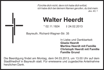 Anzeige von Walter Heerdt von Nordbayerischer Kurier