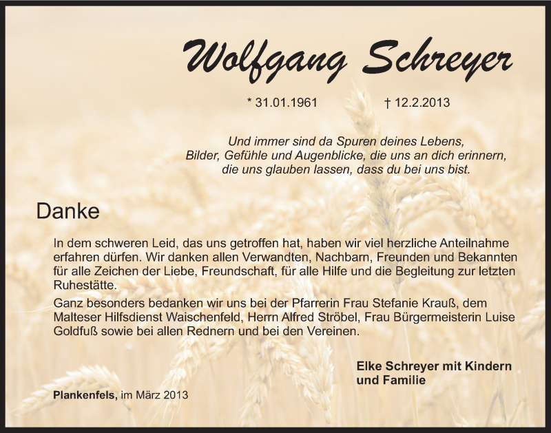  Traueranzeige für Wolfgang Schreyer vom 02.03.2013 aus Nordbayerischer Kurier