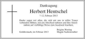 Anzeige von Herbert Hentschel von Nordbayerischer Kurier