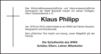 Anzeige von Klaus Philipp von Nordbayerischer Kurier