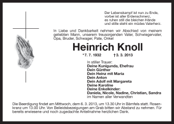 Anzeige von Heinrich Knoll von Nordbayerischer Kurier