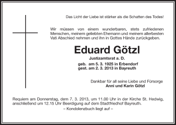 Anzeige von Eduard Götzl von Nordbayerischer Kurier