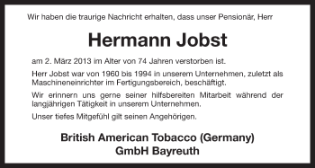 Anzeige von Hermann Jobst von Nordbayerischer Kurier