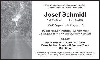 Anzeige von Josef Schmidl von Nordbayerischer Kurier