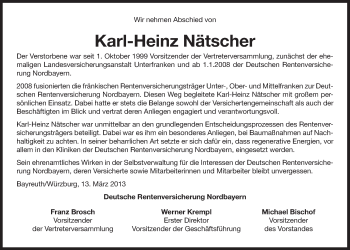 Anzeige von Karl-Heinz Nätscher von Nordbayerischer Kurier