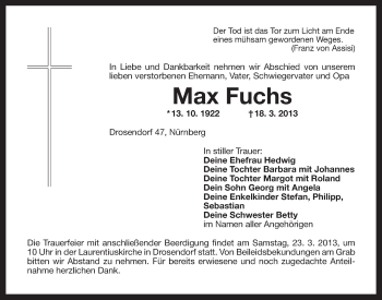Anzeige von Max Fuchs von Nordbayerischer Kurier