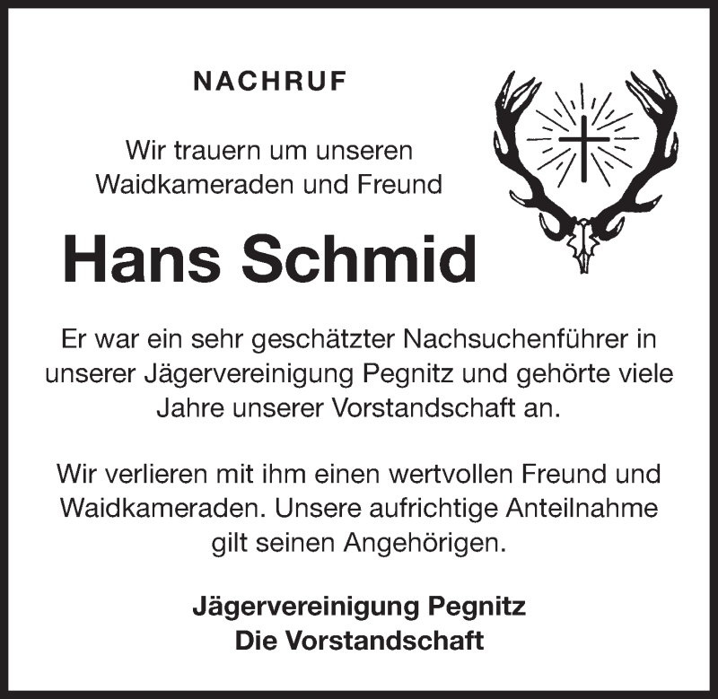  Traueranzeige für Hans Schmid vom 30.03.2013 aus Nordbayerischer Kurier