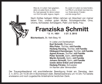 Anzeige von Franziska Schmitt von Nordbayerischer Kurier