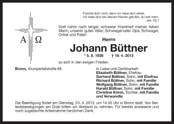 Anzeige von Johann Büttner von Nordbayerischer Kurier