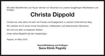 Anzeige von Christa Dippold von Nordbayerischer Kurier