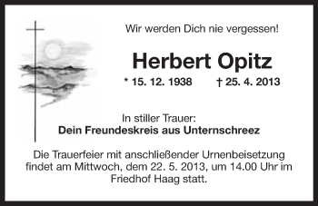Anzeige von Herbert Opitz von Nordbayerischer Kurier