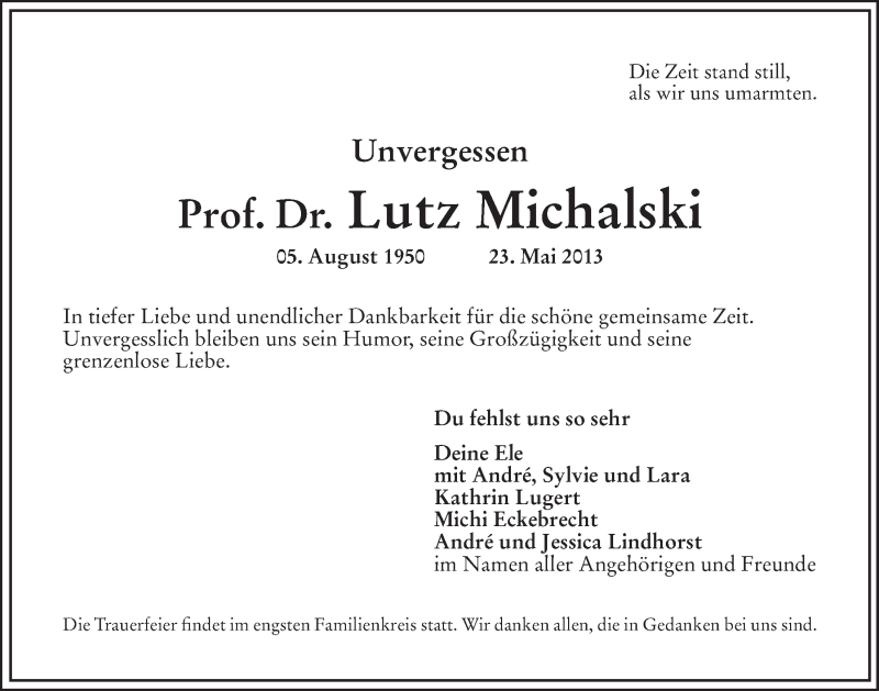  Traueranzeige für Lutz Michalski vom 01.06.2013 aus Nordbayerischer Kurier