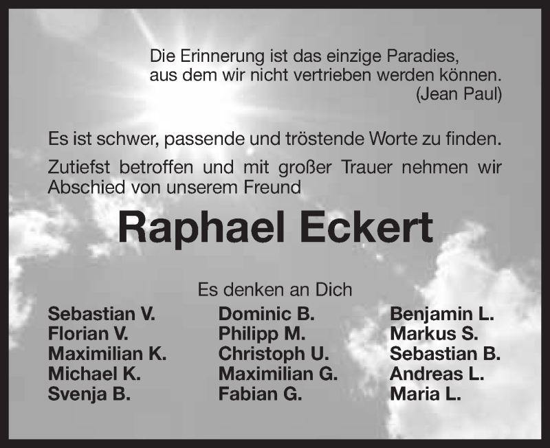  Traueranzeige für Raphael Eckert vom 13.06.2013 aus Nordbayerischer Kurier