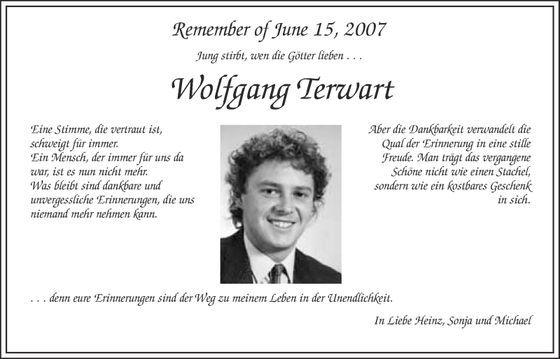  Traueranzeige für Wolfgang Terwart vom 15.06.2013 aus Nordbayerischer Kurier