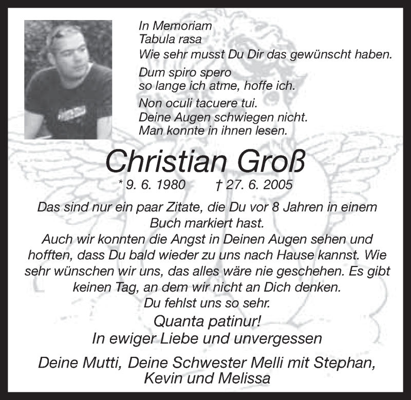  Traueranzeige für Christian Groß vom 27.06.2013 aus Nordbayerischer Kurier