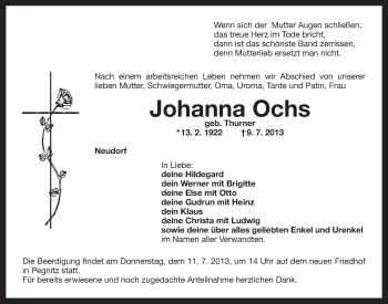 Anzeige von Johanna Ochs von Nordbayerischer Kurier