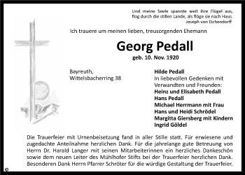 Anzeige von Georg Pedall von Nordbayerischer Kurier