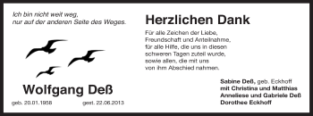 Anzeige von Wolfgang Deß von Nordbayerischer Kurier