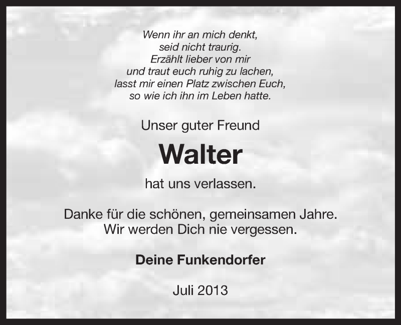  Traueranzeige für Walter Küffner vom 23.07.2013 aus Nordbayerischer Kurier