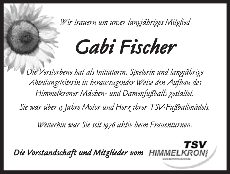  Traueranzeige für Gabriele Fischer vom 02.08.2013 aus Nordbayerischer Kurier