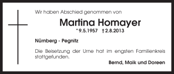 Anzeige von Martina Homayer von Nordbayerischer Kurier