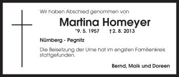 Anzeige von Martina Homeyer von Nordbayerischer Kurier