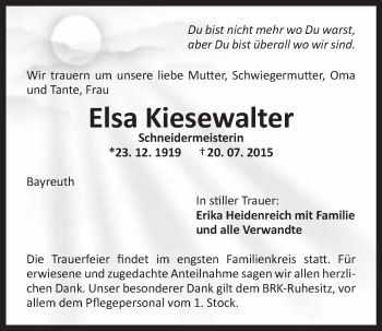 Anzeige von Elsa Kiesewalter von Nordbayerischer Kurier