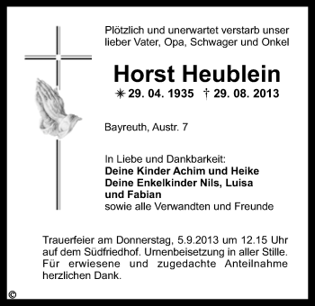Anzeige von Horst Heublein von Nordbayerischer Kurier
