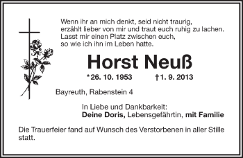 Anzeige von Horst Neuß von Nordbayerischer Kurier